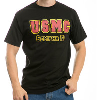 Classic Military T's, USMC, Black, 2X