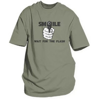 Smile For The Flash Men's T-Shirt Olive Drab - Small