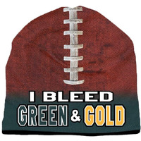 Beanie I Bleed Style Sublimated Football Forest Green and Gold Design