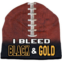 Beanie I Bleed Style Sublimated Football Black and Gold Design