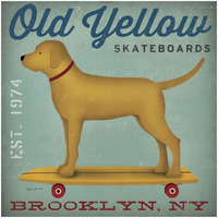 Golden Dog on Skateboard -Paper Art-26"x26"