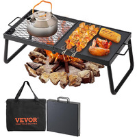 VEVOR Folding Campfire Grill, Heavy Duty Steel Mesh Grate, 22.4" Portable Camping Grates Over Fire Pit, Camp Fire Cooking Equipment with Legs Carrying Bag, Grilling Rack for Outdoor Open Flame Cooking