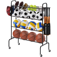 VEVOR Basketball Rack, 4-Layers Rolling Basketball Shooting Training Stand, Sports Equipment Storage Organizer with Wheels, Hooks and Baskets, Garage Ball Storage Holder for Football Soccer Volleyball