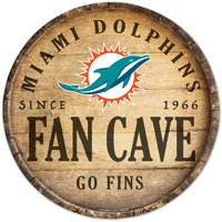 Miami Dolphins Sign Wood 14 Inch Round Barrel Top Design