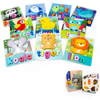 10 Pack Wooden Toddler Puzzles Spelling Montessori Toy Toddler Baby Ages 2-4 Puzzles Early Develop Toys Learning Education Preschool gifts(D0102HIcNEU)