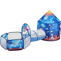 VEVOR 3 in 1 Kids Play Tent with Tunnel for Boys, Girls, Babies and Toddlers, Indoor/Outdoor Pop Up Playhouse with Carrying Bag & Banding Straps Birthday Gifts, Royal Blue Color Rocket Theme