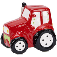Red Ceramic Tractor Bank 5 3/4" X 5 3/4"