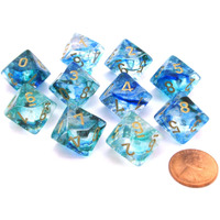 Chessex d10 Dice Set: Nebula Luminary - Oceanic w/Gold (10)