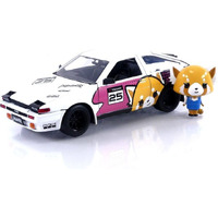 1986 Toyota Trueno (AE86) RHD (Right Hand Drive) #25 White with Graphics and Aggretsuko Diecast Figure "Aggretsuko" "Anime Hollywood Rides" Series 1/24 Diecast Model Car by Jada
