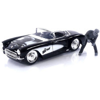 1957 Chevrolet Corvette Black with White Top and Wolfman Diecast Figure "Universal Monsters" "Hollywood Rides" Series 1/24 Diecast Model Car by Jada