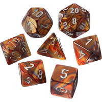 Gold Lustrous Mini Dice with Silver Numbers 10mm (3/8in) Set of 7 Chessex