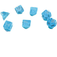 Sky Luminary Mini Dice with Silver Numbers 10mm (3/8in) Set of 7 Chessex
