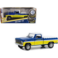 1969 Ford F-100 Pickup Truck Blue and Yellow with White Top and Bed Cover "Goodyear Tires" "Running on Empty" Series 6 1/24 Diecast Model Car by Greenlight