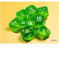 Rad Green Translucent Dice with White Numbers 7+1 Dice Set 16mm (5/8in) Chessex