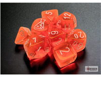 Neon Orange Translucent Dice with White Numbers 7+1 Dice Set 16mm (5/8in) Chessex