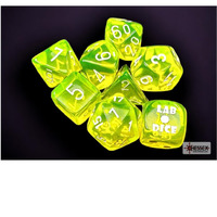 Neon Yellow Translucent Dice with White Numbers 7+1 Dice Set 16mm (5/8in) Chessex