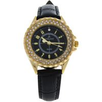 2033L-GBLBL Gold/Black Leather Strap Watch by Kim & Jade for Women - 1 Pc Watch