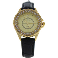 2033L-GBLG Gold/Black Leather Strap Watch by Kim & Jade for Women - 1 Pc Watch
