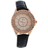2033L-GPBLGP Rose Gold/Black Leather Strap Watch by Kim & Jade for Women - 1 Pc Watch