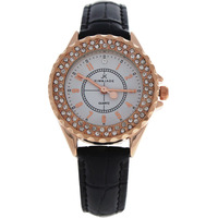 2033L-GPBLW Rose Gold/Black Leather Strap Watch by Kim & Jade for Women - 1 Pc Watch