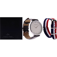AO-101 Silver-Black Leather Strap Watch by Andreas Osten for Unisex - 1 Pc Watch