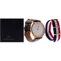 AO-102 Gold-Black Leather Strap Watch by Andreas Osten for Unisex - 1 Pc Watch
