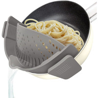 Yevior Clip On Strainer For Pots Pan Pasta Strainer  Silicone Food Strainer Hands-Free Pan Strainer  Clip-On Kitchen Food Strainer For Spaghetti  Pasta  Ground Beef Fits All Bowls And Pots (Grey)