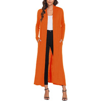 Bluetime Women Floor Length Open Front Cardigan Lightweight Long Sleeve Maxi Duster With Pockets (M  Orange)