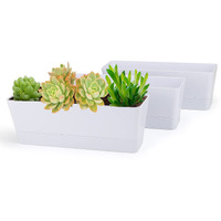 Greaner Flower Boxes  3 Pack 12X3.8 Inch Rectangle Window Boxes  Herb Planters With Tray  Indoor Succulent Cactus Flowers Plastic Drawable Pot For Windowsill  Garden  Balcony  Office Outdoor (White)
