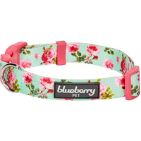 Blueberry Pet 7 Patterns Spring Scent Inspired Floral Rose Print Turquoise Adjustable Dog Collar  Large  Neck 18""-26""