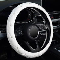 Kafeek Diamond Soft Leather Steering Wheel Cover With Bling Bling Crystal Rhinestones  Universal 15 Inch  Pure White