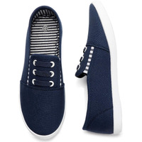 Kufeiti Women 's Canvas Slip On Shoes Sneakers For Women Fashion Comfortable White Black Elastic Sneakers For Women (6  Navy  Numeric_6)