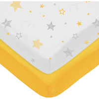 American Baby Company 2 Pack Printed 100% Natural Cotton Value Jersey Knit Fitted Portablemini-Crib Sheet  Golden Yellow Staryellow  Soft Breathable  For Boys And Girls
