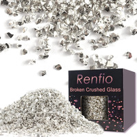 Renfio Broken Crushed Glass Glitter Shards Crush 2-4Mm Irregular Small Metallic Chunky Chips 3.5 Oz (100G) High Luster Craft Sequins Gravel For Diy Phone Case Geode Art Coasters Ornament - Silver