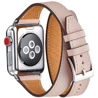 Bestig Compatible With Apple Watch Band 49Mm 46Mm 45Mm 44Mm 42Mm(Series 3 2 1) For Women Men  Genuine Leather Double Tour Slim Strap For Iwatch Ultra Se Series 9 8 7 6 5 4 3 2 1 (Pink Sand+Silver)