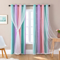 Xidi Dream Star Blackout Curtains For Kids Rooms Girl Princess Curtain For Daughter Bedroom Window (Pink Purple Green  W34 X L72)