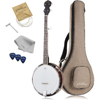 Ashthorpe 5-String Banjo  Left Handed - Full Size With 24 Brackets  Closed Back  Mahogany Resonator  And Geared 5Th Tuner