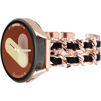 Surace Compatible For Samsung Galaxy Watch 7 Band  Women Bracelet For Galaxy Watch 7/Fe/6/5/4 40Mm 44Mm  Galaxy Watch 6 Classic 43Mm 47Mm Galaxy Watch Active 2 Bands  Rose Gold Link With Black Leather