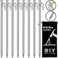 8 Pack Tent Stakes Heavy Duty 12 Inch Steel Tent Pegs For Camping Unbreakable And Inflexible-Silver