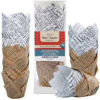 Bakers Signature Tulip Baking Cups Newspaper Pattern Paper Cupcake  Muffin Liners Pack Of 150  Grease Resistant Wrappers - Will Not Curl Or Burn - Comes In Convenient Packaging