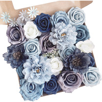 Facinoc Roses Artificial Flowers Dusty Blue Silk Bulk For Diy Wedding Bouquets Bridal Baby Shower Decorations Fake Floral Arrangements For Party Table Centerpieces Home Decor Indoor Navy Royal Box Set