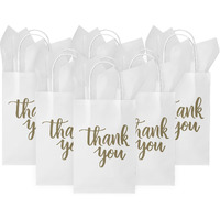 Djinnglory 50 Pack Small Thank You Gift Bags With Handles 9X5.5X3.15 Inch  White Paper Bags With Tissue Paper For Wedding Bridal Baby Shower Birthday Party Favors  Business Shopping Bags