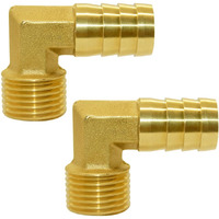 Joywayus Brass Hose Fittings 90 Degree Elbow 5/8 "" Barb To 1/2 ""Npt Male Water/Fuel/Air(Pack Of 2)