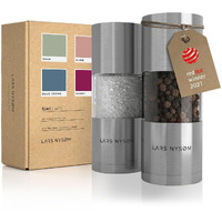 Lars Nysam Salt And Pepper Grinder Set I Salt And Pepper Mills With Adjustable Ceramic Grinder 2 Pieces I Manual Design Spice Grinder Set (Stainless Steel)