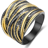 Mytys 2 Tone Intertwined Crossover Statement Ring Fashion Chunky Band Rings For Women Black Gold Silver Rose Gold Plated Wide Index Finger Rings Costume Jewelry (Gold And Black  7)