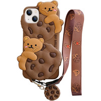 Yatchen For Iphone 13 Pro Case Cookie Bear Kawaii Phone Cases Cute Iphone 13 Pro Case With Strap Lanyard Keychain 3D Cartoon Bear Soft Silicone Protective Case Funny For Iphone 13 Pro Women Girls