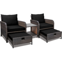 Leveleve Balcony Furniture 5 Piece Patio Conversation Set  Pe Wicker Rattan Outdoor Lounge Chairs With Soft Cushions 2 Ottoman&Glass Table For Porch  Lawn-Brown Wicker