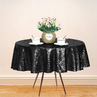 Jyflzq Black Sequin Tablecloth 50 Round Sparkly Drape Table Cloths Table Cover Overlay For Halloween Wedding Birthday Party Baby Bridal Shower