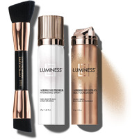 Luminess Silk Airbrush Spray Foundation Makeup Starter Kit - Full Coverage Foundation  Primer  Dual-Sided Buffing Brush - Buildable Coverage  Anti-Aging Formula Hydrates  Moisturizes (Shade - Medium)