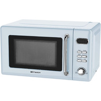 Emerson 7 Cu Ft Retro Digital Microwave Oven  700W With 5 Micro Power Levels  8 Pre-Programmed Settings  Express & Defrost  Chrome Handle & Control Buttons  Timer & Led Display  Retro Blue
